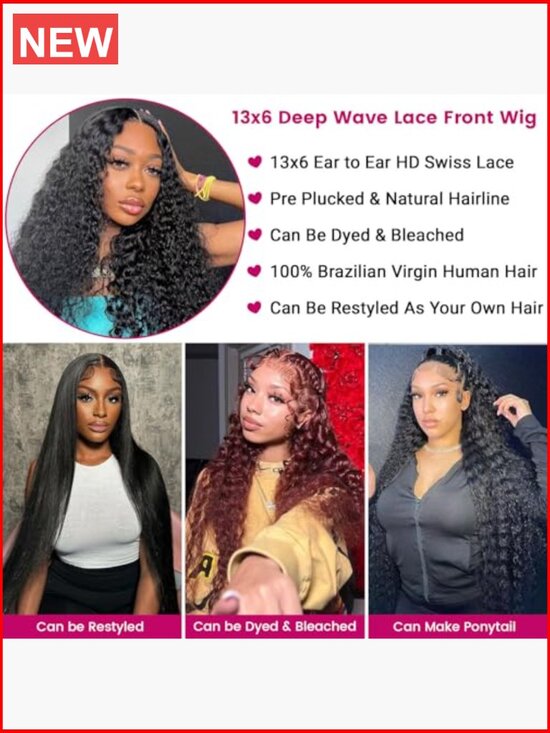 Deep Wave Lace Front Wig Human Hair 13x6 HD Transparent Lace Pre Plucked main image 3